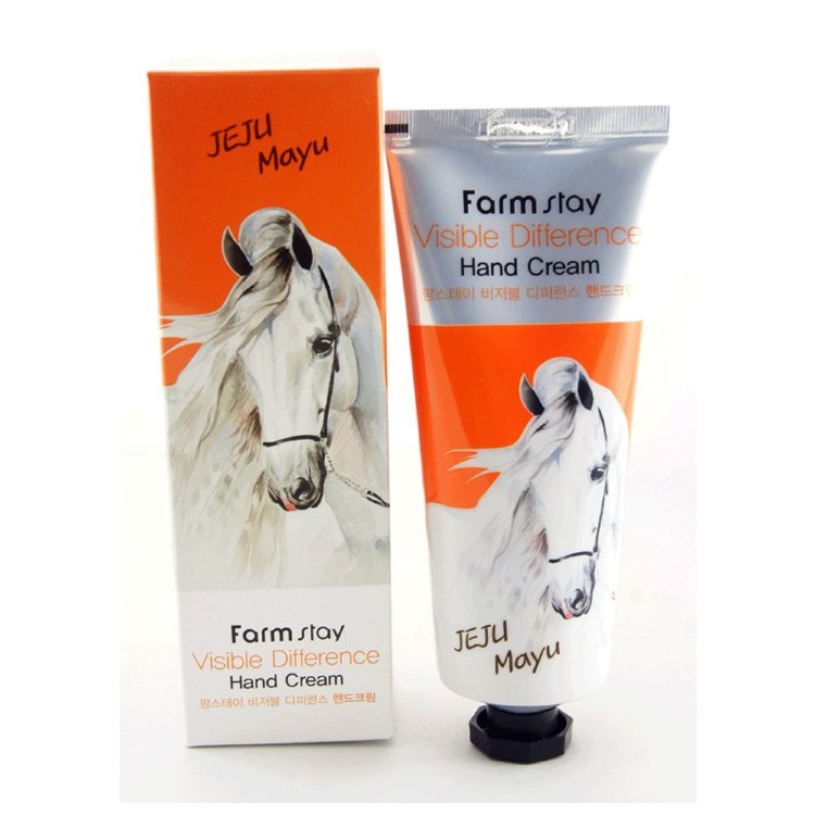  Крем для рук с лошадиным маслом  FarmStay  Visible Difference Hand Cream Jeju Mayu 