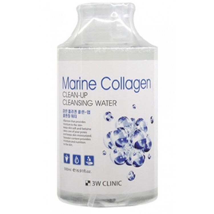 3W CLINIC Очищающая вода для снятия макияжа Marine Collagen Clean-Up Cleansing Water  500мл.