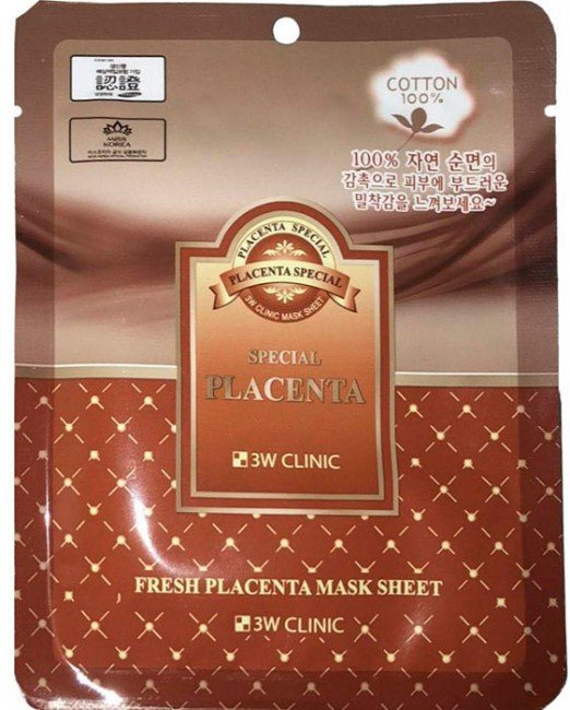 3W CLINIC Маска для лица с экстрактом плаценты Fresh Placenta Mask Sheet