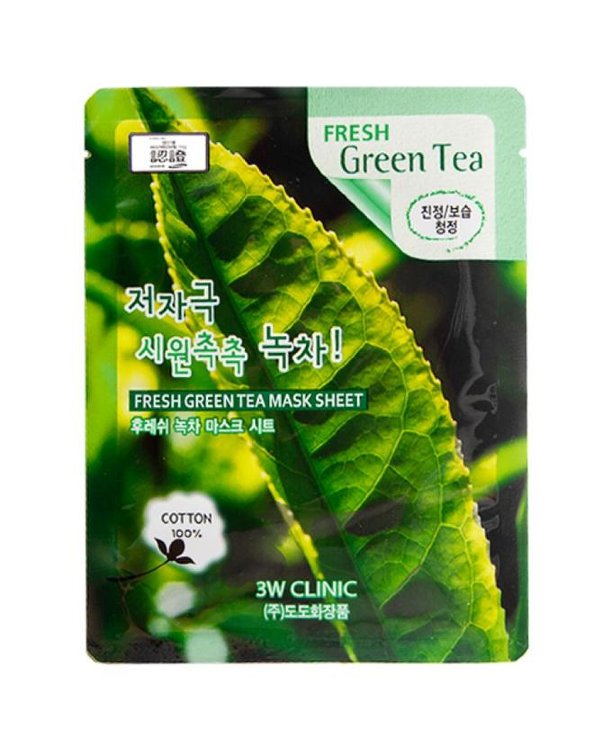 3W CLINIC Маска с экстрактом зеленого чая Fresh Green Tea Mask Sheet 
